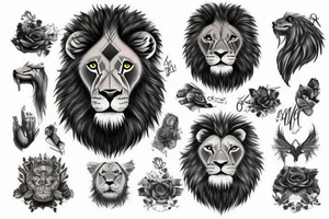 Lion with green eyes tattoo idea