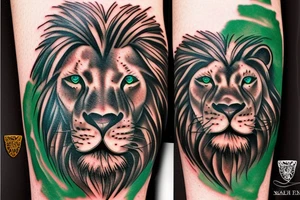 Lion with green eyes tattoo idea