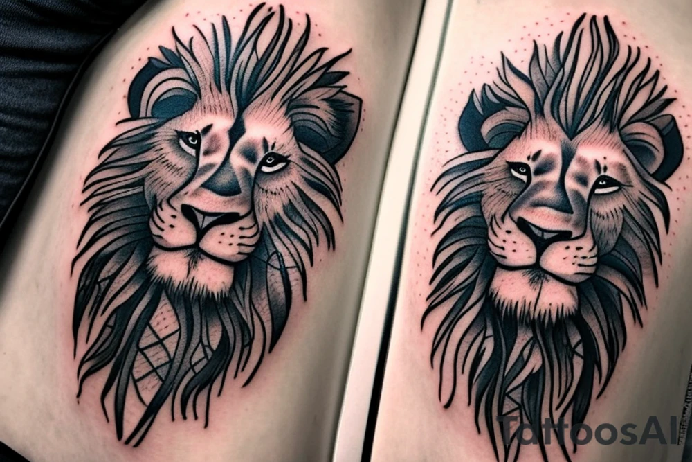 Savage Lion with green eyes tattoo idea