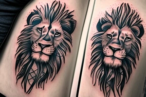 Savage Lion with green eyes tattoo idea