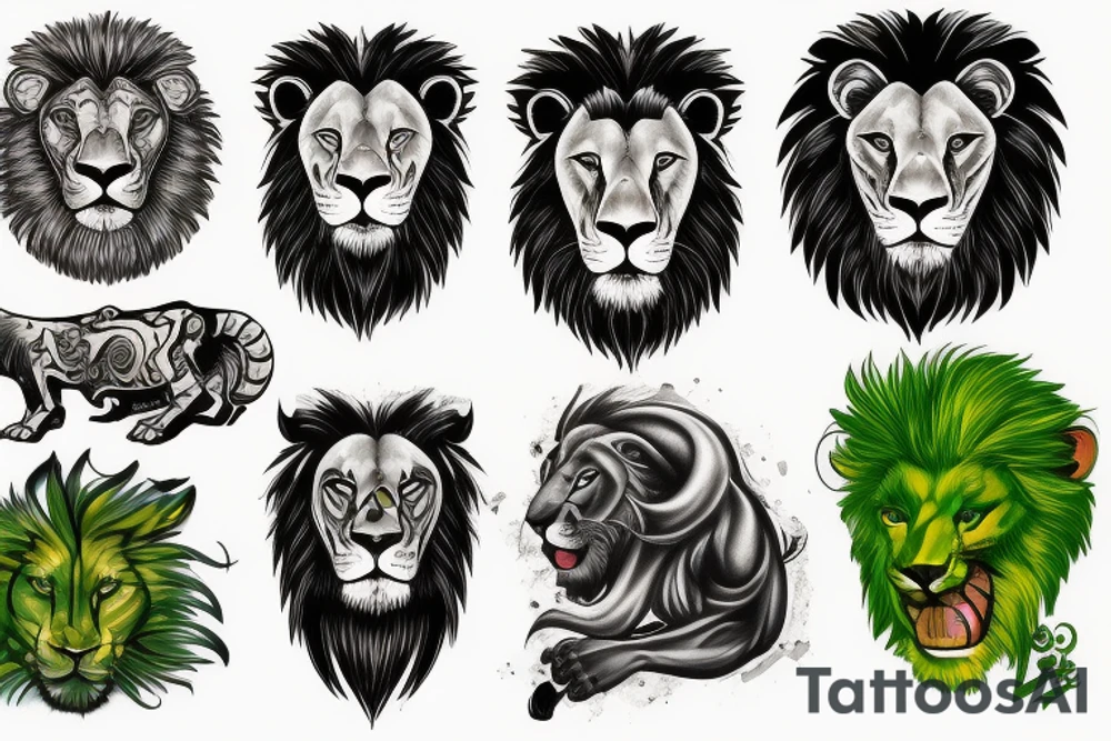 Savage Lion with green eyes tattoo idea
