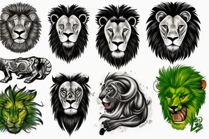 Savage Lion with green eyes tattoo idea