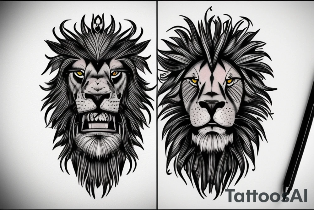 Savage Lion with green eyes tattoo idea