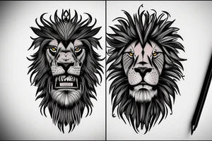 Savage Lion with green eyes tattoo idea