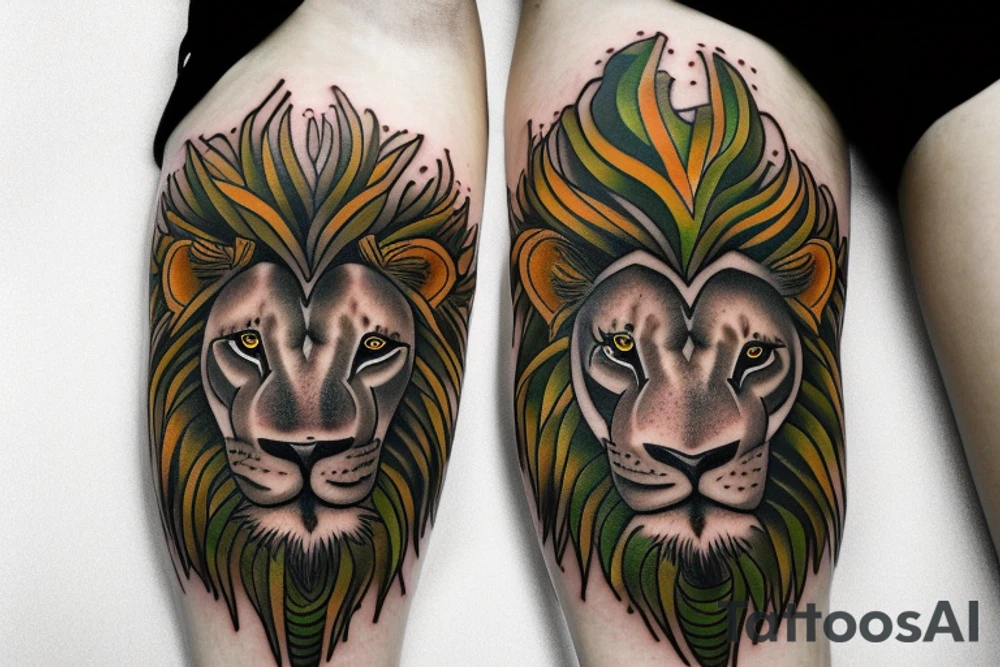 Savage Lion with green eyes tattoo idea
