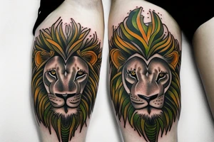 Savage Lion with green eyes tattoo idea