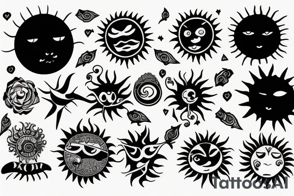 Mystical sun happy tattoo idea