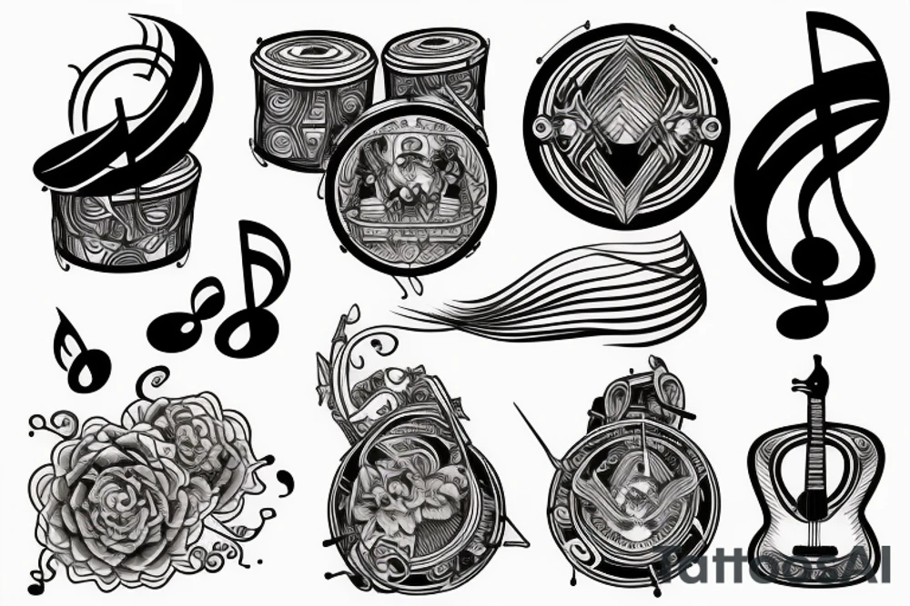 Mystical music drum and bass tattoo idea