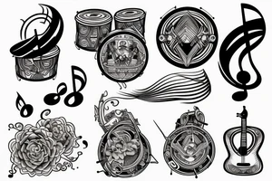 Mystical music drum and bass tattoo idea