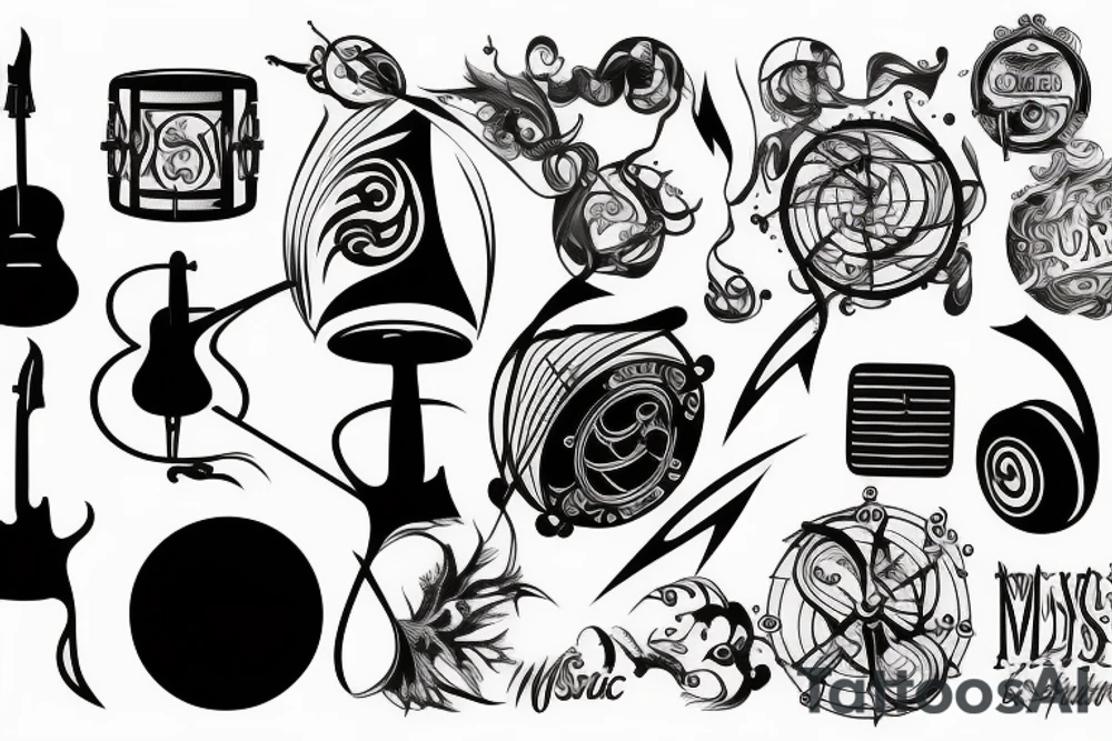 Mystical music drum and bass tattoo idea