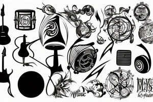 Mystical music drum and bass tattoo idea