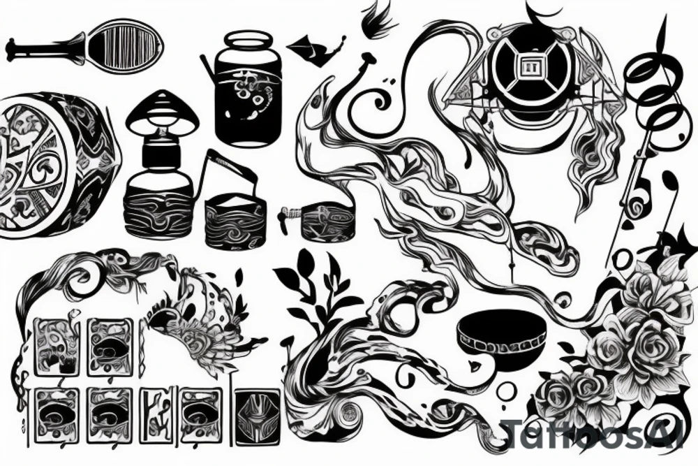 Mystical music drum and bass tattoo idea