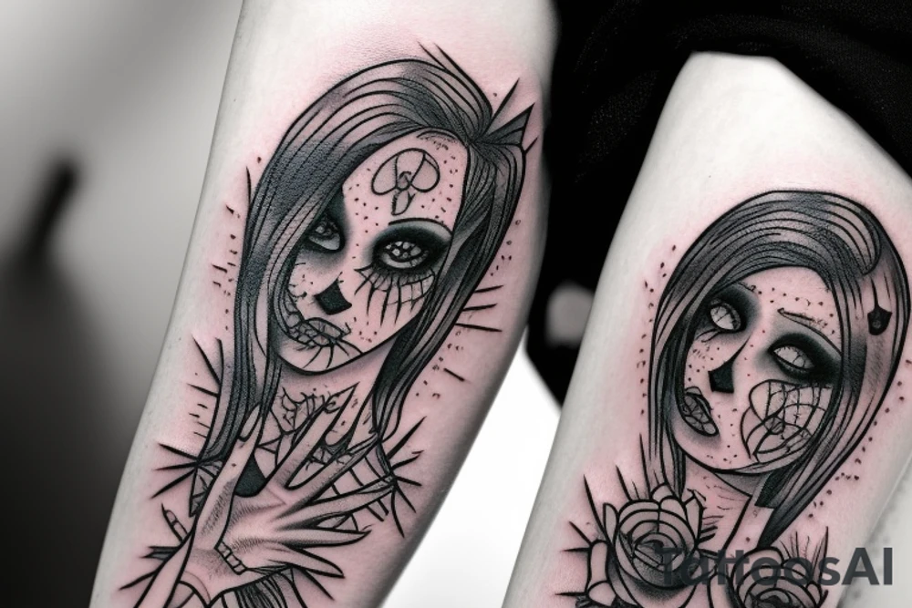 Beautiful zombie with makeup tattoo idea