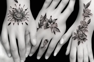 Two female hands touching index finger tattoo idea