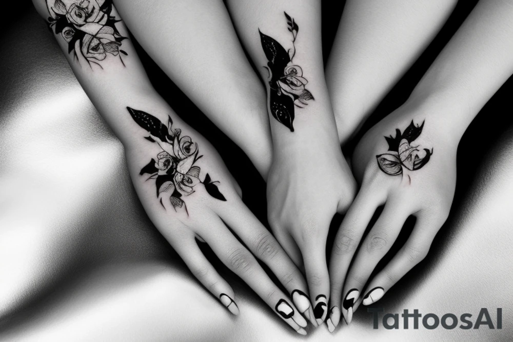 Two female hands touching index finger tattoo idea