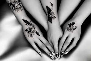 Two female hands touching index finger tattoo idea
