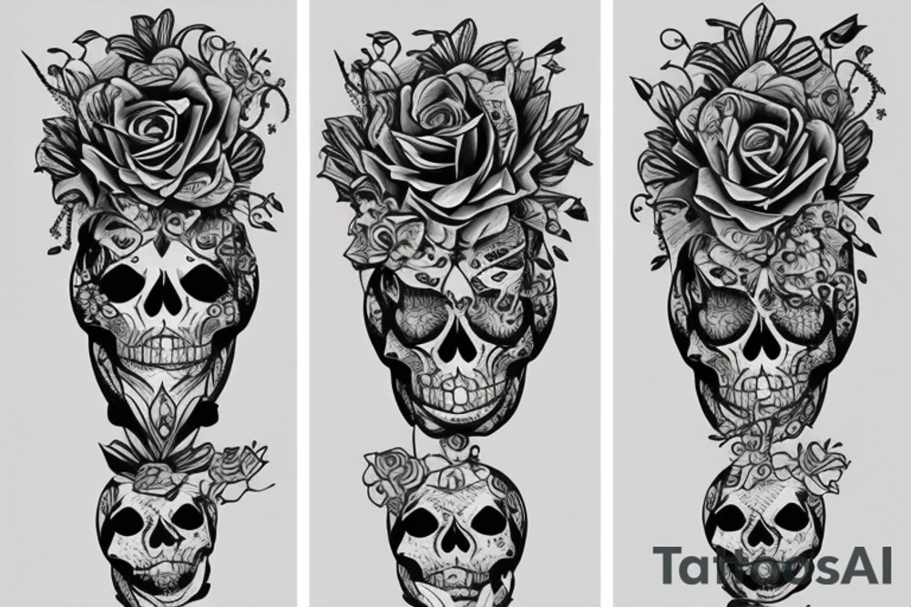 Skeleton with beautiful dress on tattoo idea