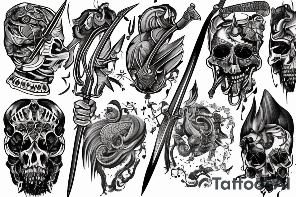 Long sword piercing through a brain tattoo idea