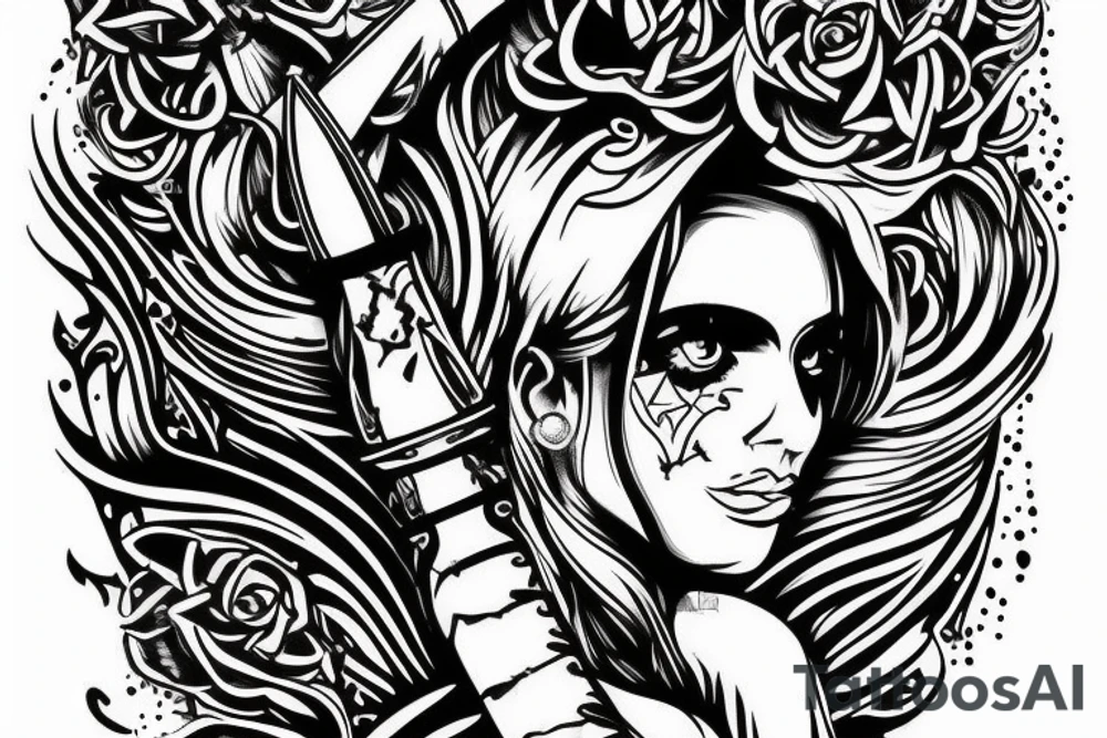 Long sword piercing through a brain tattoo idea