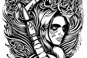 Long sword piercing through a brain tattoo idea