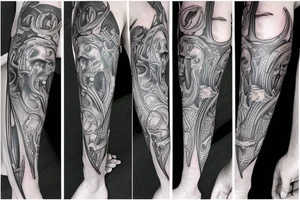 Long sword piercing through a brain tattoo idea