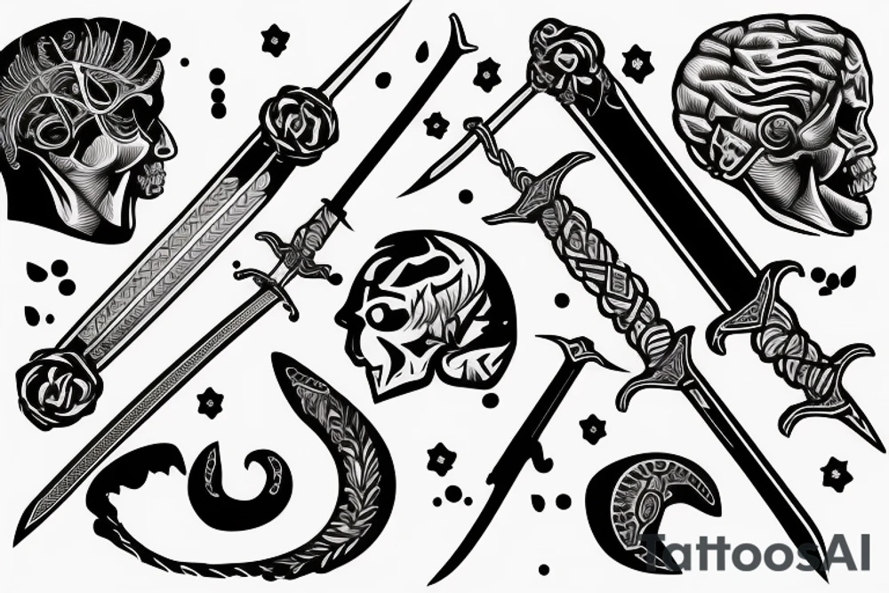 Long sword piercing through a brain tattoo idea