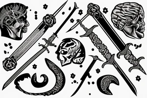 Long sword piercing through a brain tattoo idea