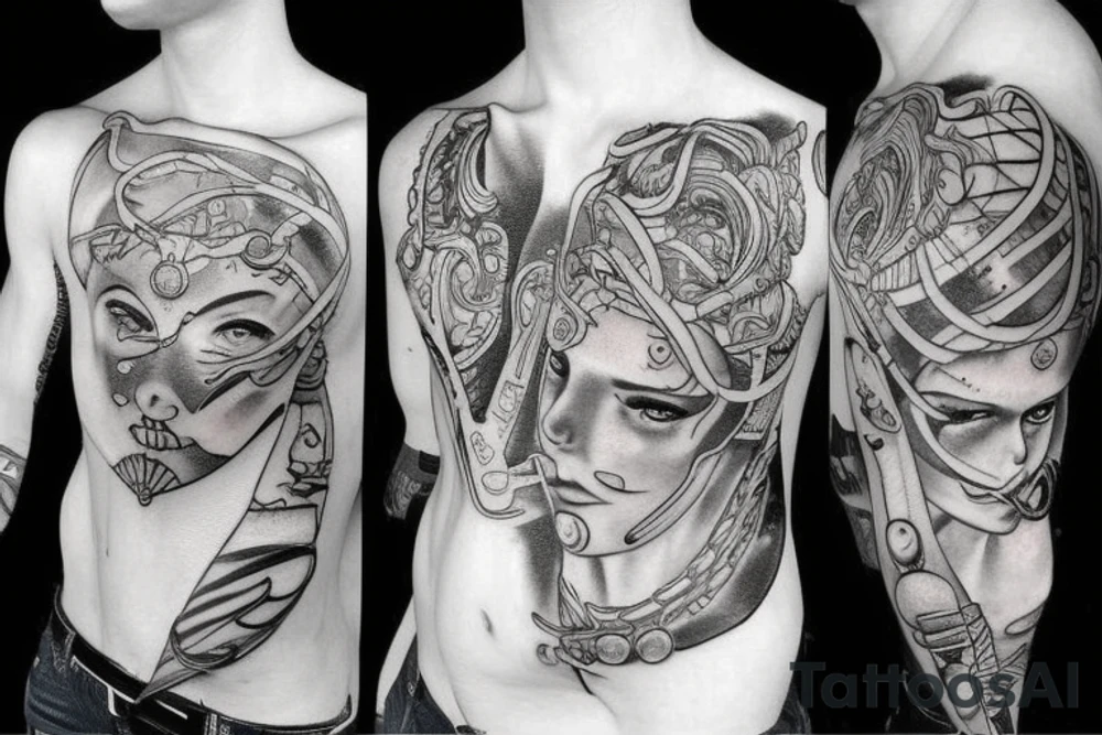 Long sword piercing through a brain tattoo idea