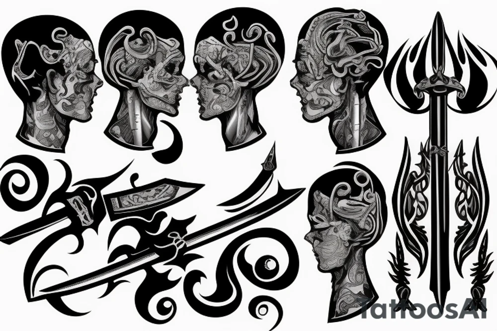 Long sword piercing through a brain tattoo idea
