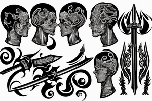 Long sword piercing through a brain tattoo idea