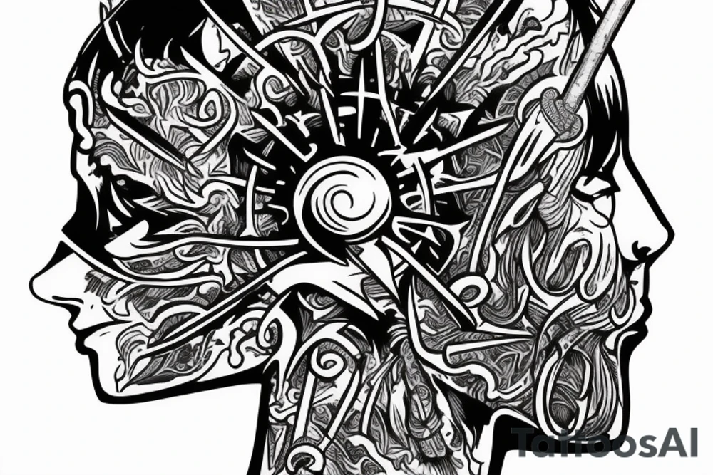 Long sword piercing through a brain tattoo idea