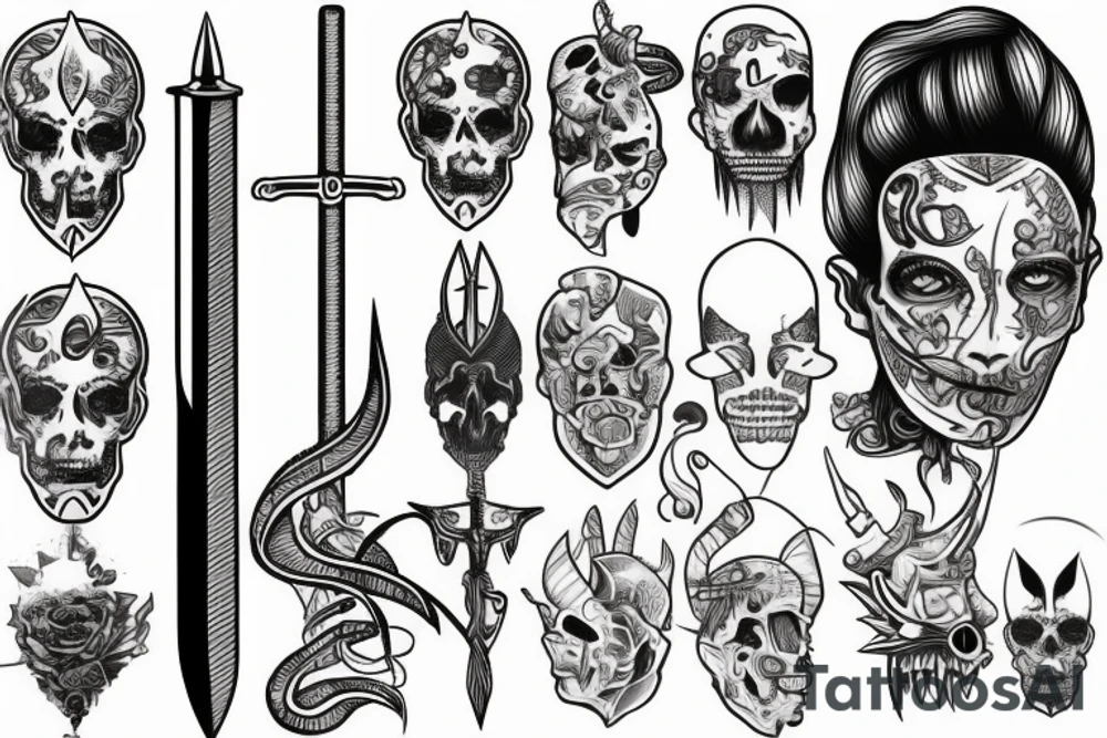 Long sword piercing through a brain tattoo idea
