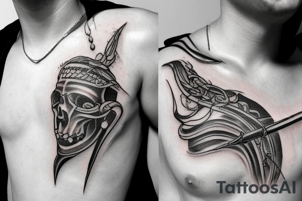 Long sword piercing through a brain tattoo idea