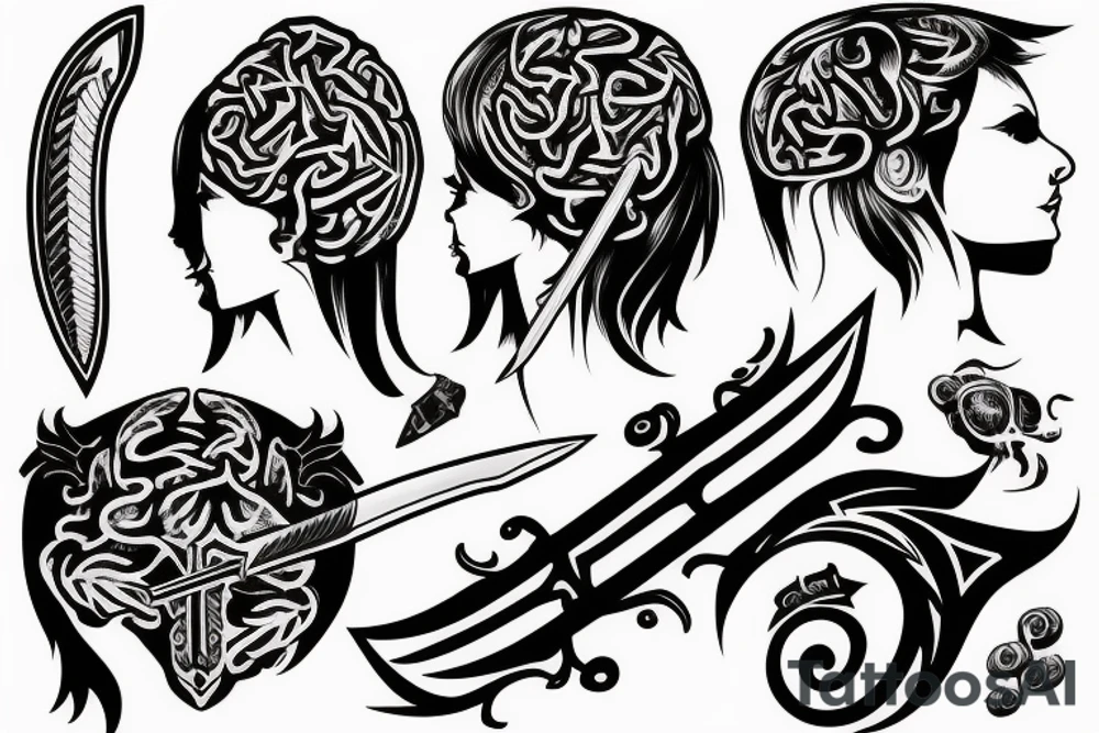Long sword piercing through a brain tattoo idea