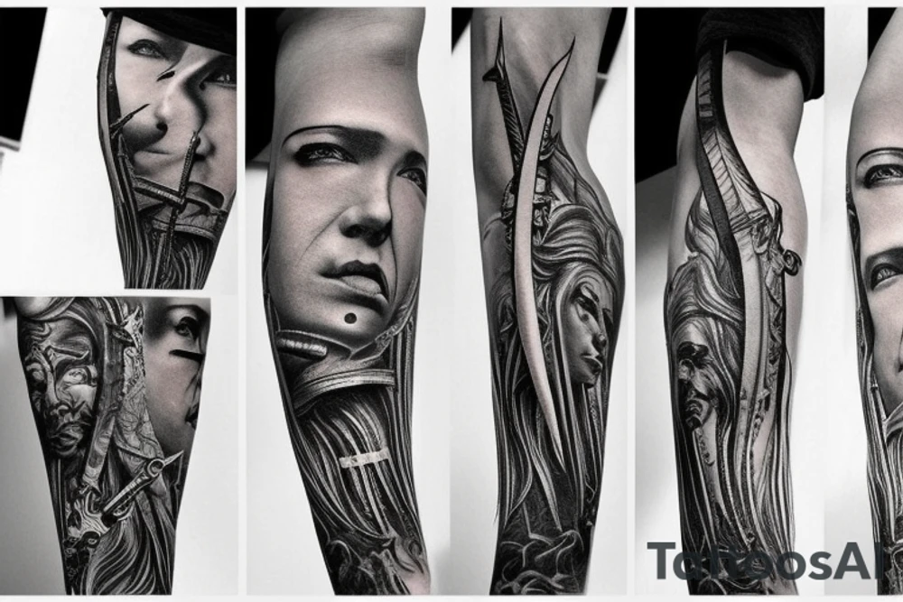 Long sword piercing through a brain tattoo idea