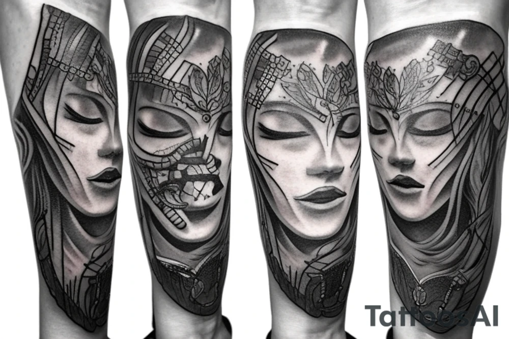 Long sword piercing through a brain tattoo idea