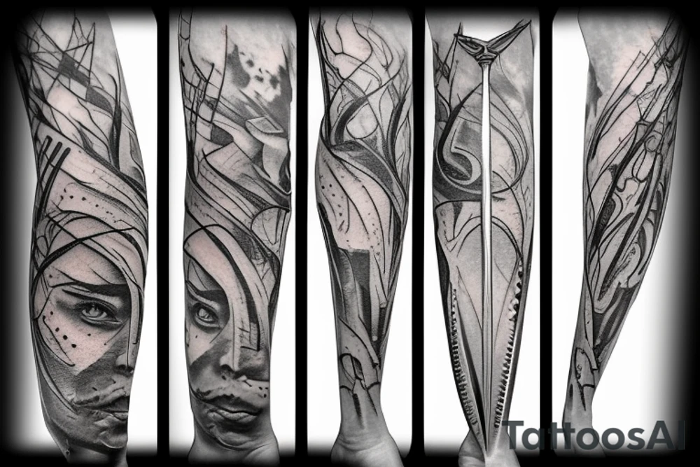 Long sword piercing through a brain tattoo idea