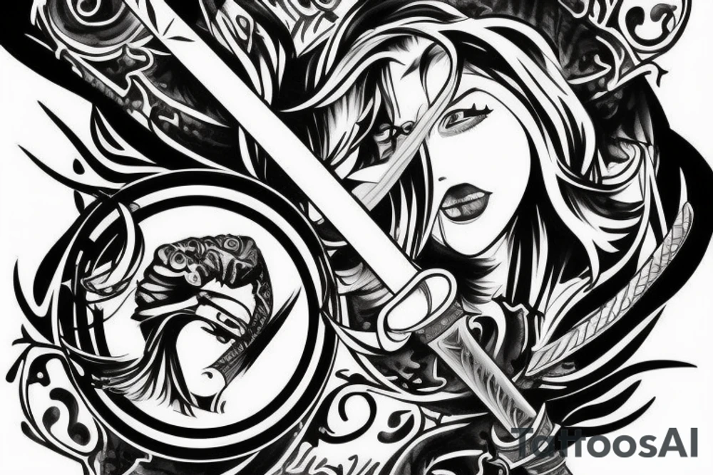 Long sword piercing through a brain tattoo idea