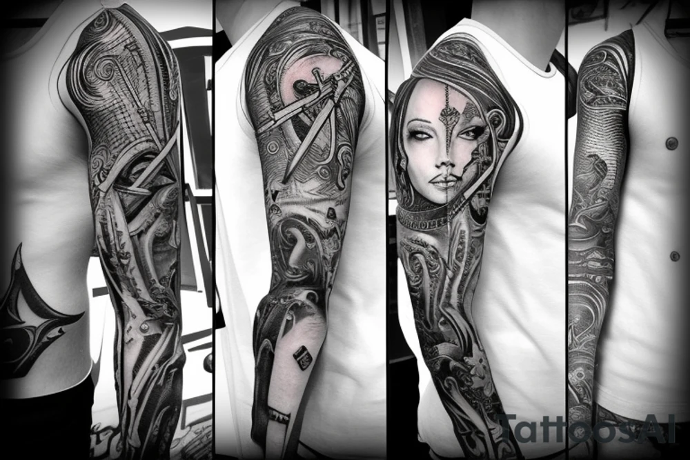 Long sword piercing through a brain tattoo idea