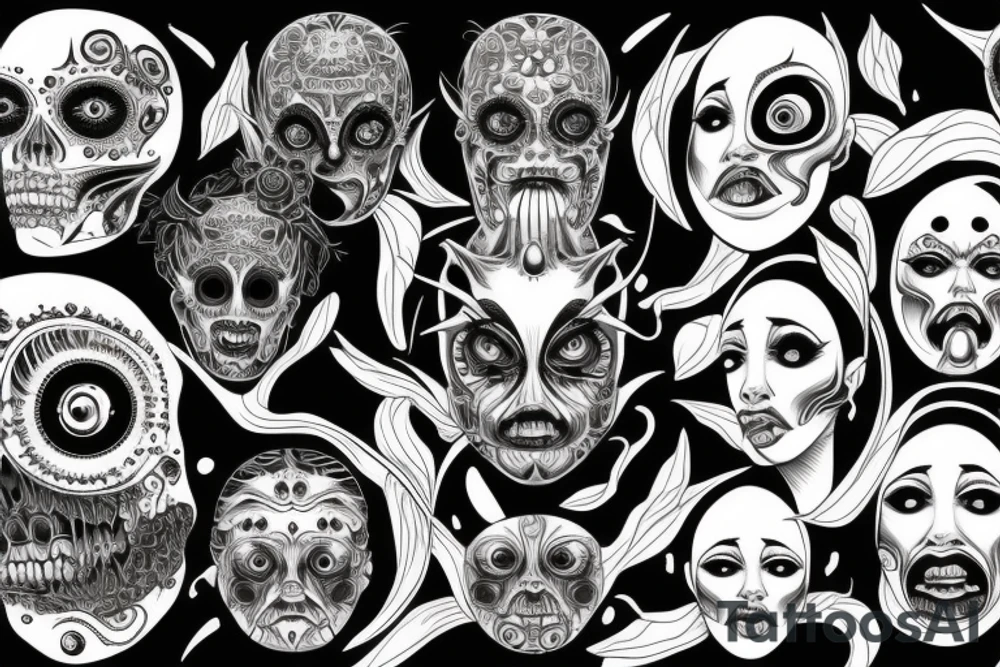 Scary woman with a lot of eyes tattoo idea