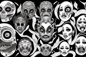 Scary woman with a lot of eyes tattoo idea