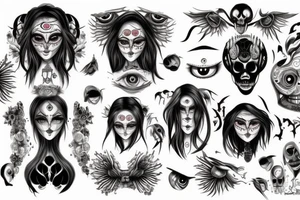 Scary woman with a lot of eyes tattoo idea
