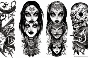 Scary woman with a lot of eyes tattoo idea