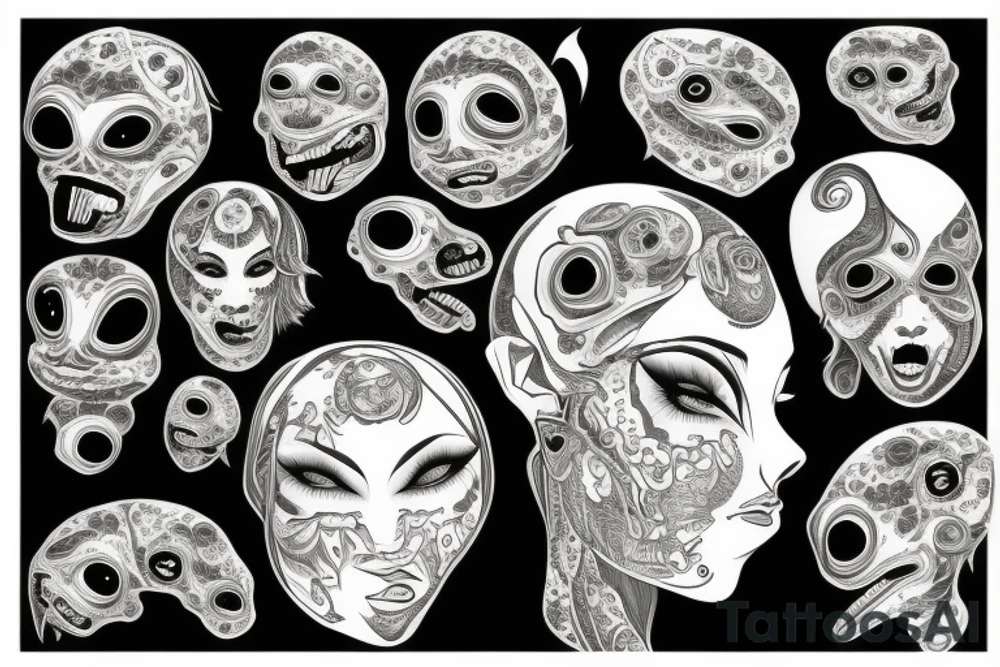 Scary woman with a lot of eyes tattoo idea