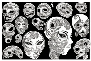 Scary woman with a lot of eyes tattoo idea