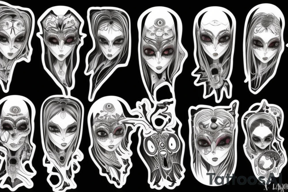 Scary woman with a lot of eyes tattoo idea