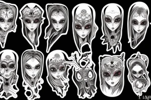 Scary woman with a lot of eyes tattoo idea