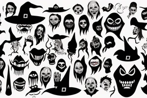 Witch with black face and scary mouth tattoo idea