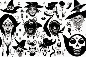 Witch with black face and scary mouth tattoo idea