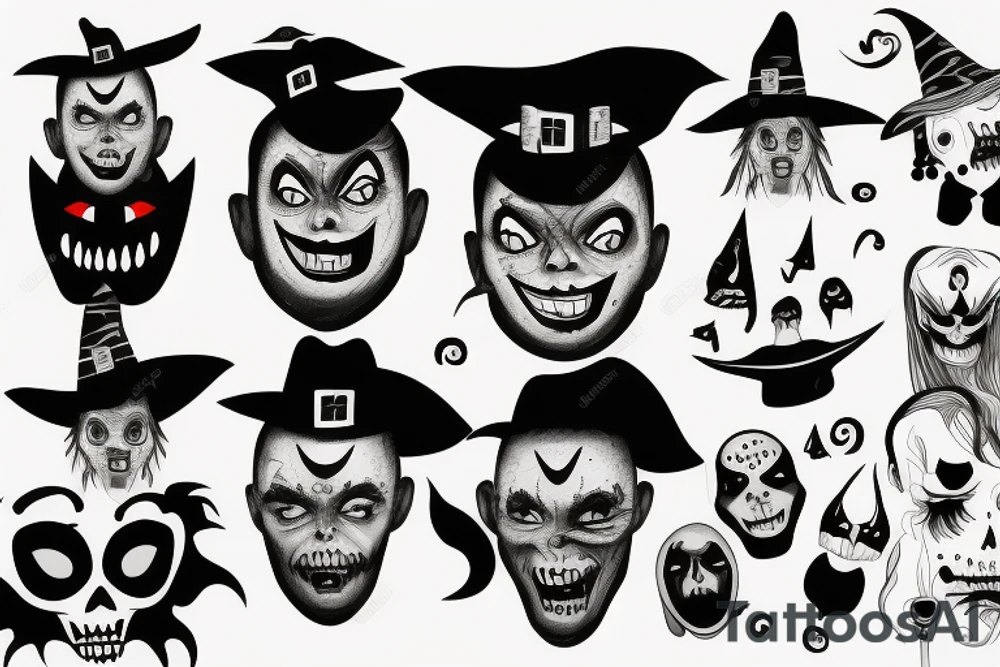 Witch with black face and scary mouth tattoo idea